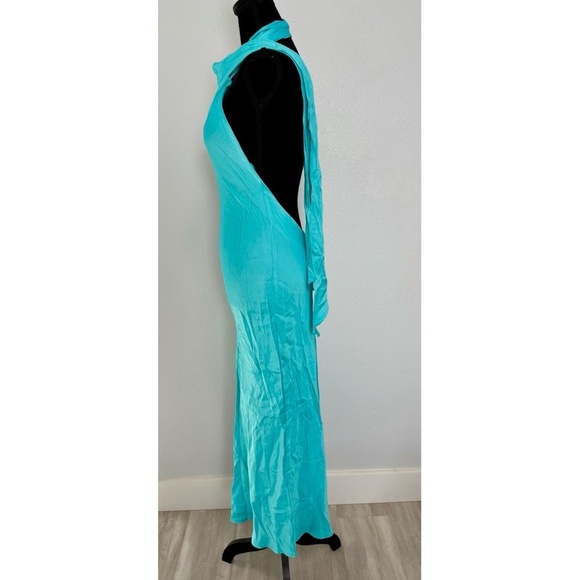 NWT Meshki Dress Womens Size M Turquoise Blue One-Shoulder Halter Midi Satin - Picture 7 of 13